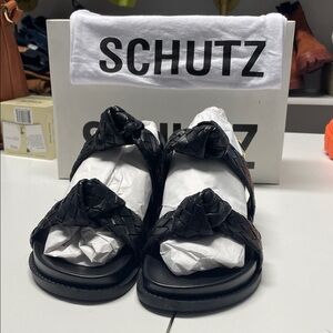 SCHUTZ Black Braided Sandals